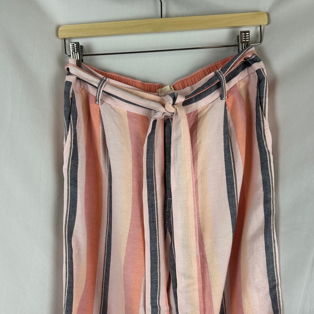 LOFT Womens Petite Medium Pink Orange Striped Cotton Linen Wide Leg Crop Pants - Picture 3 of 9